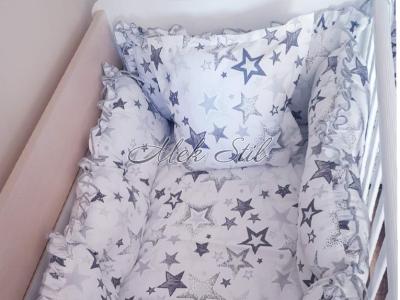 Детска колекция  Бебешки хавлии|Бебешки чаршафи  Бебешко спално бельо  - Сиви звездички 